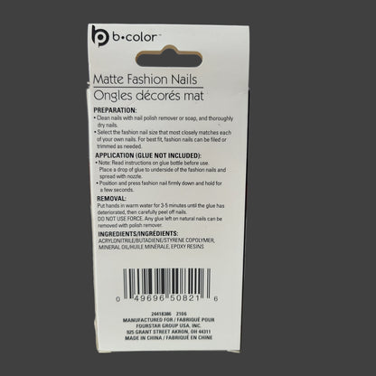 B-Color 12PC Matte Fashion Nails - Coffin Shape - Glue Not Included - NEW