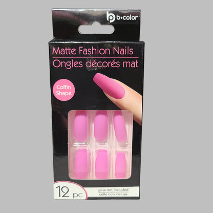 B-Color 12PC Matte Fashion Nails - Coffin Shape - Glue Not Included - NEW