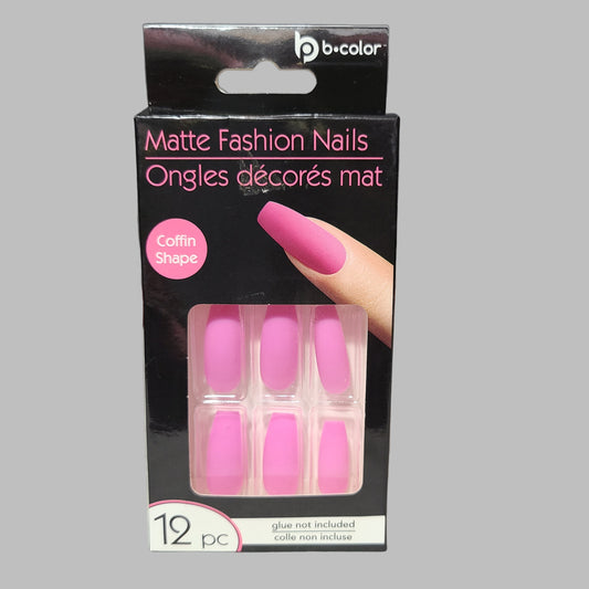 B-Color 12PC Matte Fashion Nails - Coffin Shape - Glue Not Included - NEW
