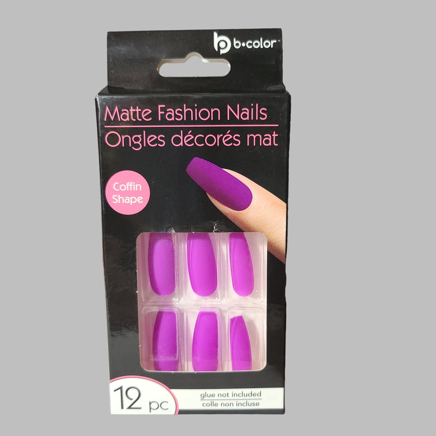 B-Color 12PC Matte Fashion Nails - Coffin Shape - Glue Not Included - NEW