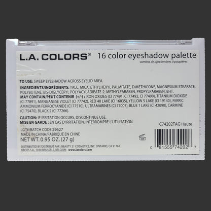 L.A. Colors 16 Color Eyeshadow Palette - Haute - Missing Applicator - NEW