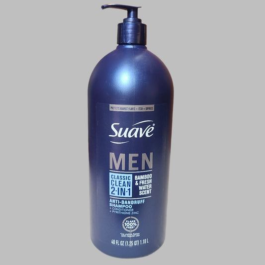 Suave Men 40 FL OZ Classic Clean 2-in-1 Bamboo & Fresh Water Scent Anti-Dandruff Shampoo + Conditioner - NEW
