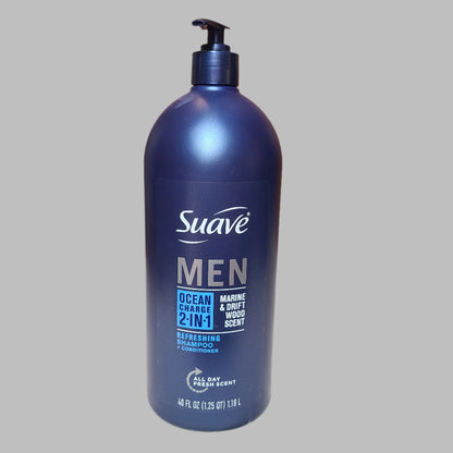 Suave Men 40 FL OZ Ocean Charge 2-in-1 Marine & Drift Wood Scent Refreshing Shampoo + Conditioner - NEW