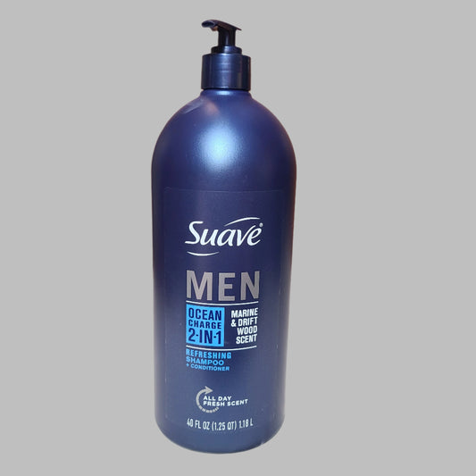 Suave Men 40 FL OZ Ocean Charge 2-in-1 Marine & Drift Wood Scent Refreshing Shampoo + Conditioner - NEW