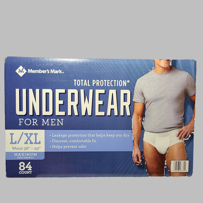 Member's Mark L/XL Total Protection Underwear for Men - 84 Count - Max Absorbency - NEW