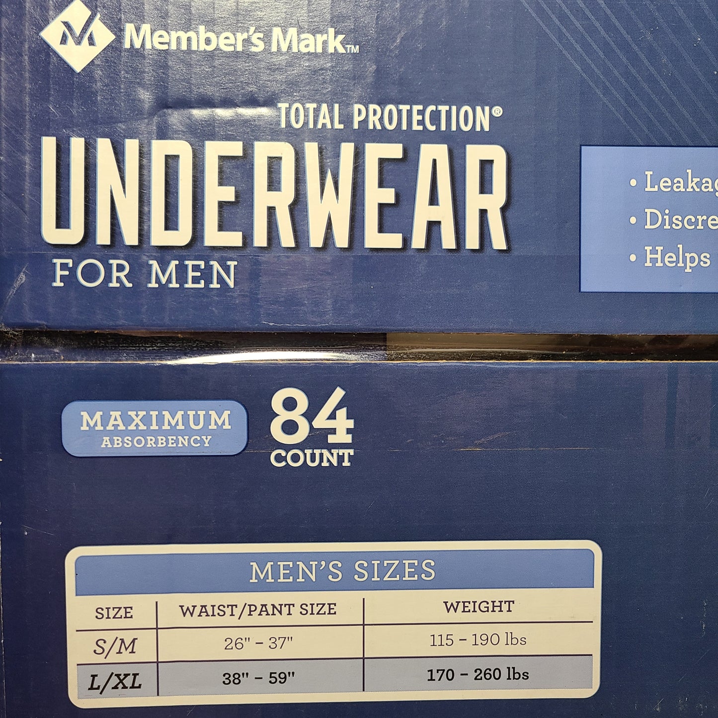 Member's Mark L/XL Total Protection Underwear for Men - 84 Count - Max Absorbency - NEW