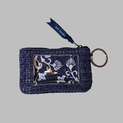 Vera Bradley Steel Blue Turtle Straw Travel ID/Coin Purse - LIKE NEW