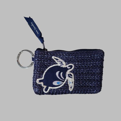 Vera Bradley Steel Blue Turtle Straw Travel ID/Coin Purse - LIKE NEW