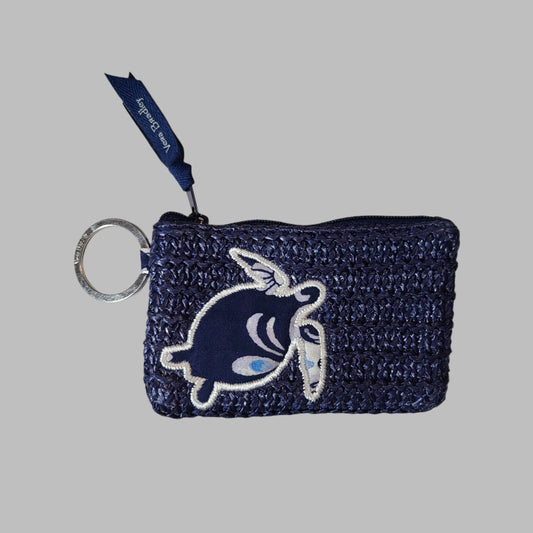 Vera Bradley Steel Blue Turtle Straw Travel ID/Coin Purse - LIKE NEW
