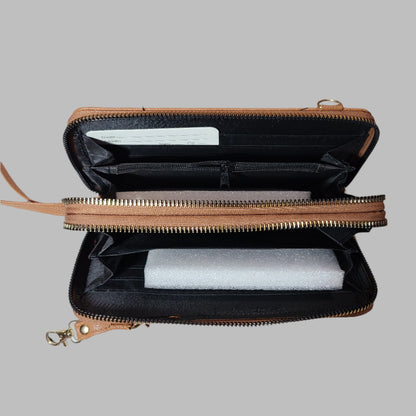 Brown 2 Pocket Wallet w/ Handle & Shoulder Strap - NEW