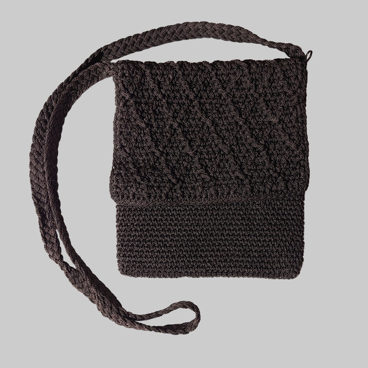 Small Crocheted Cross-Body Dark Brown Purse - USED