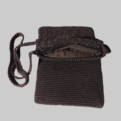 Small Crocheted Cross-Body Dark Brown Purse - USED