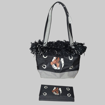 Black and White Plaid Horse Purse & Wallet - NEW