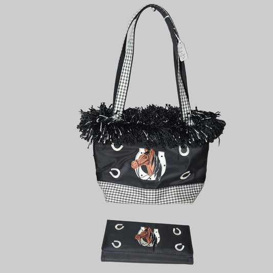 Black and White Plaid Horse Purse & Wallet - NEW