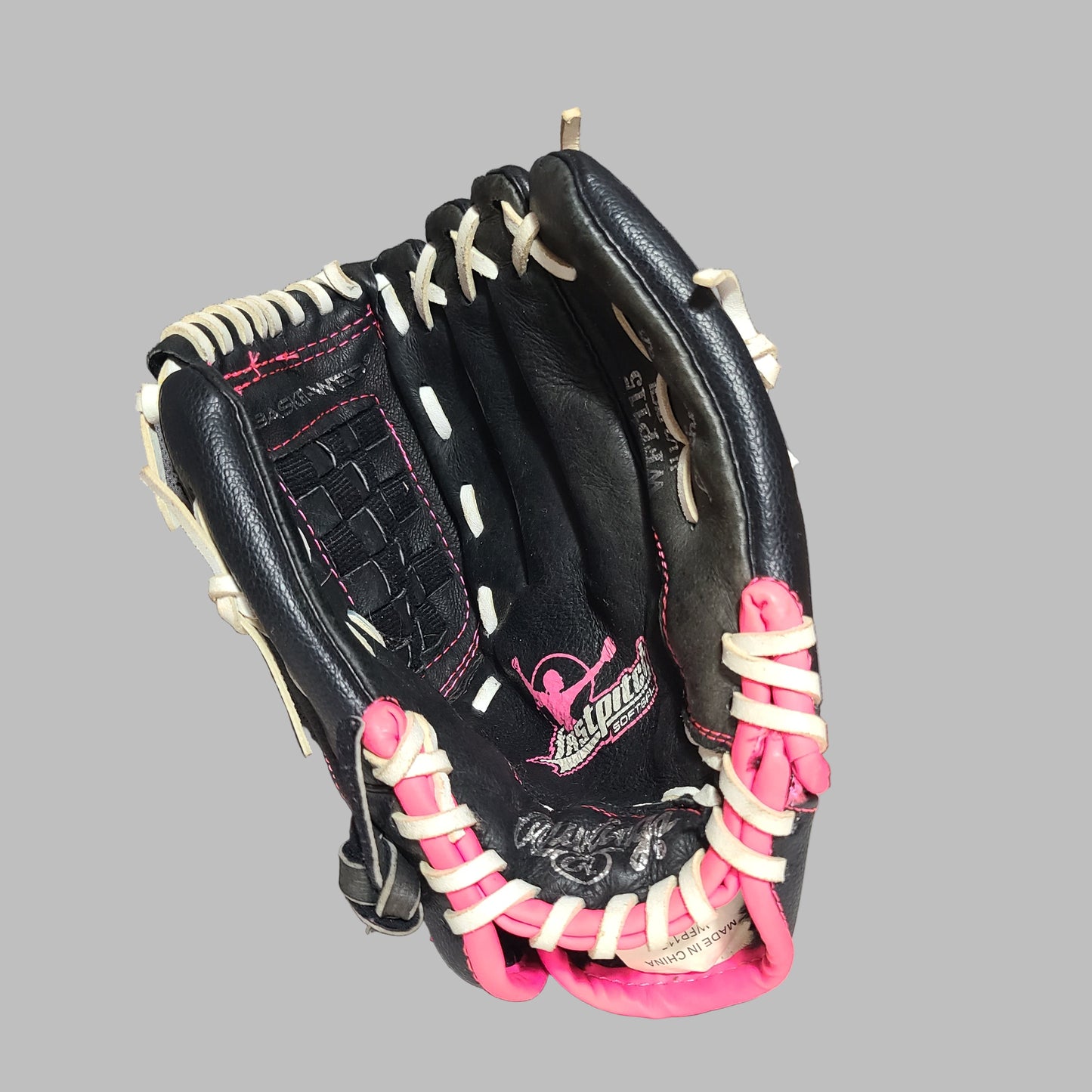 Rawlings Girls Fast Pitch WFP115 11.5" Black & Pink Leather Palm Softball Glove - USED