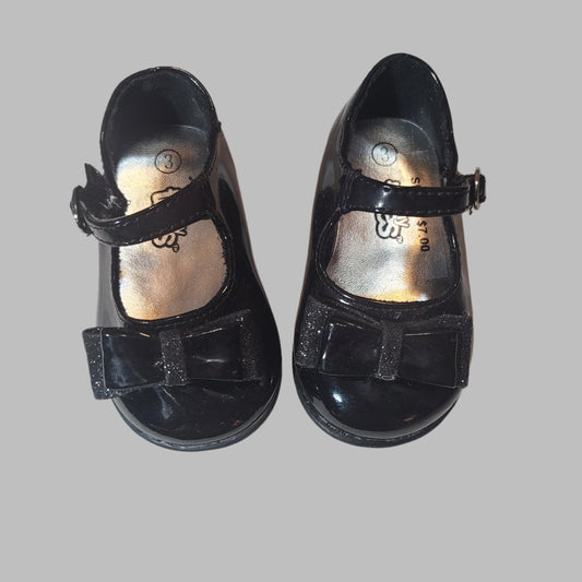 Teeny Toes Size 3 Black Dress Shoes w/ Bow - USED