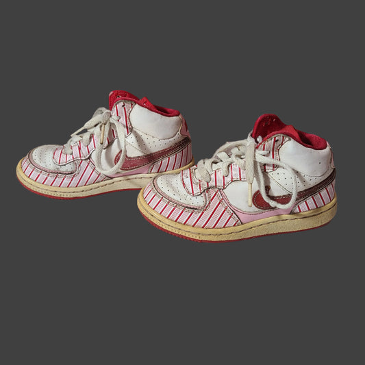 Kids Nike Size 10C Red & White Stripe Sneakers - USED