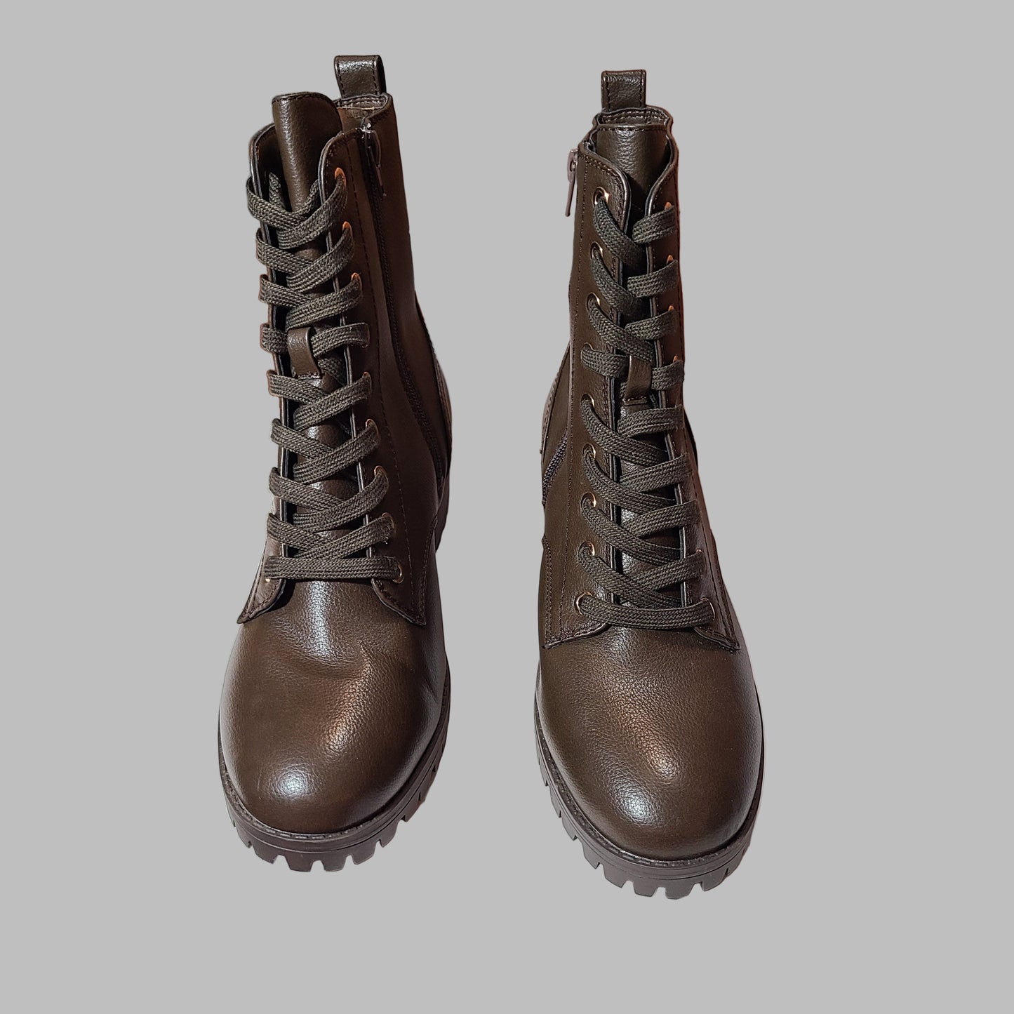 Women's 10M Sugar Dark Brown Zip-Up Combat Boots - NEW