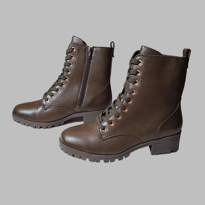 Women's 10M Sugar Dark Brown Zip-Up Combat Boots - NEW