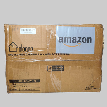 Furologee Black Double Rods Garment Rack w/ 3-Tier Storage - NEW