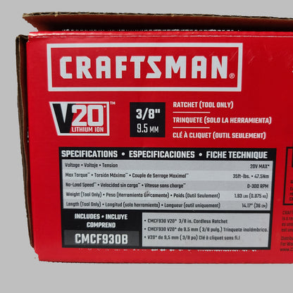 Craftsman V20 3/8" Cordless Ratchet - CMCF930B - Battery NOT Included - NEW