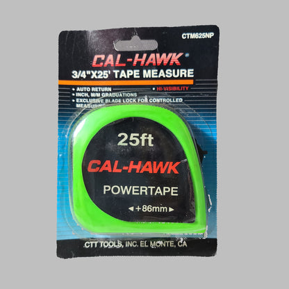 Cal-Hawk 3/4" x 25' Green Tape Measure - CTM625NP - NEW