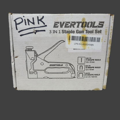 Evertools 3 In 1 Pink Staple Gun Tool Set - NEW