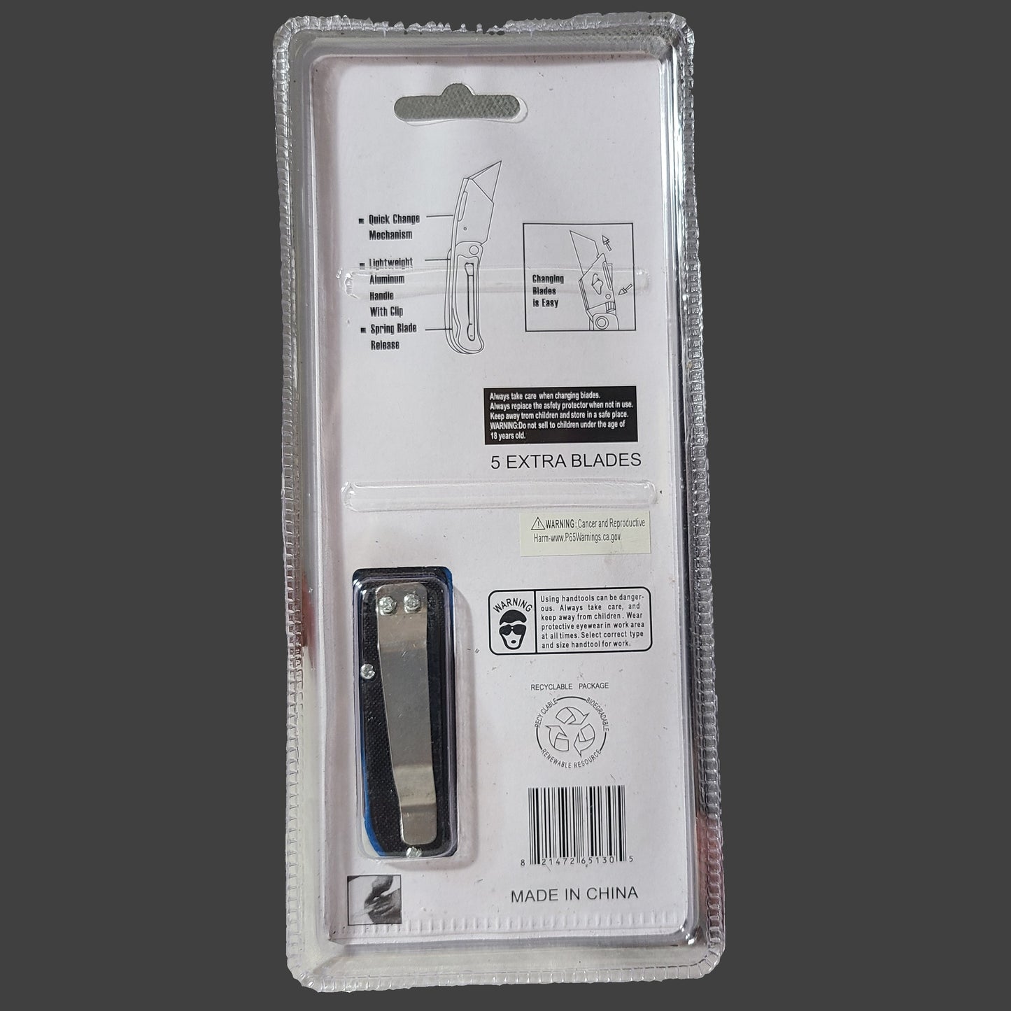 Camco Tools Blue Folding Lock-Back Utility Knife w/ 5 Extra Blades - NEW