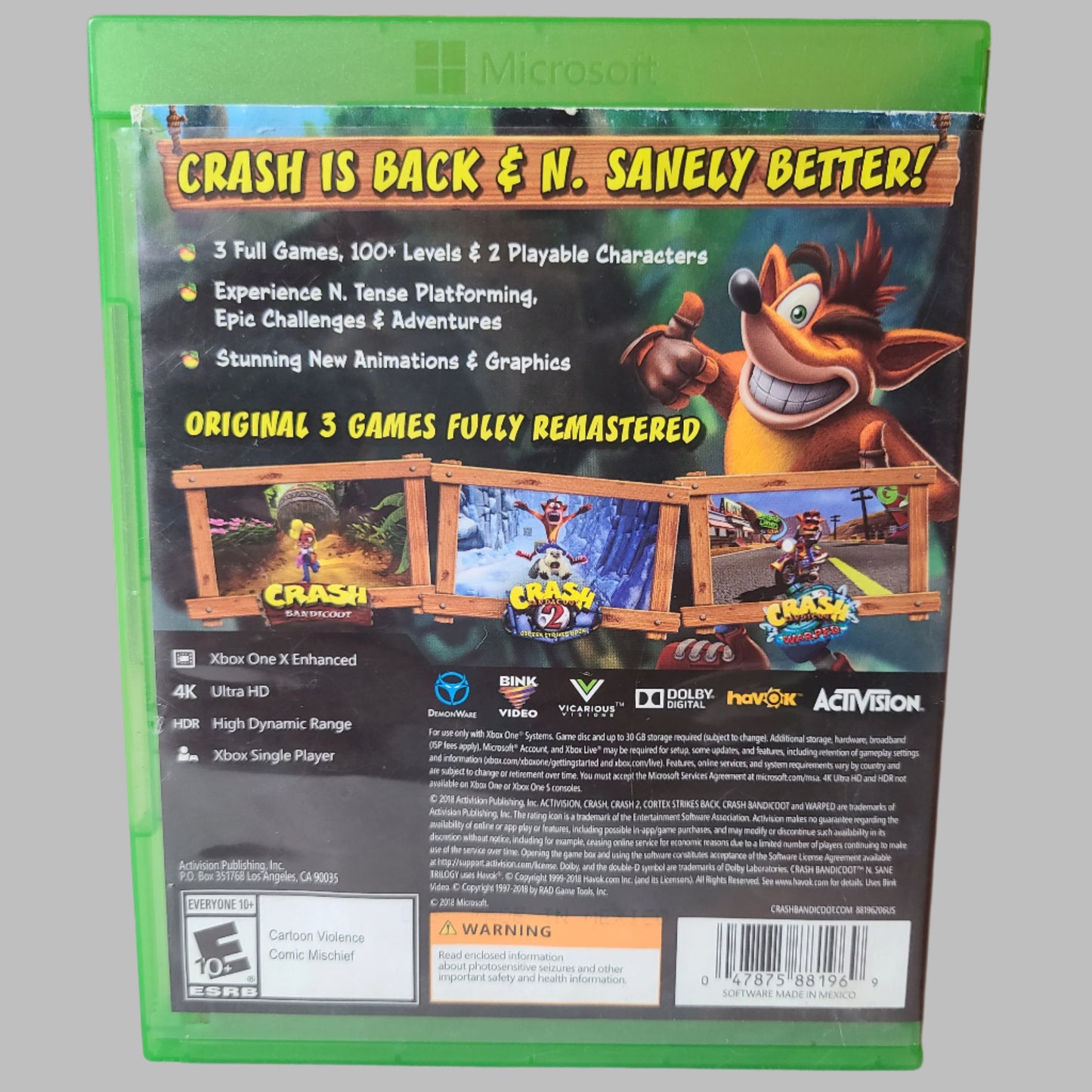 Xbox One - Crash Bandicoot N Sane Trilogy - 3 Games - USED