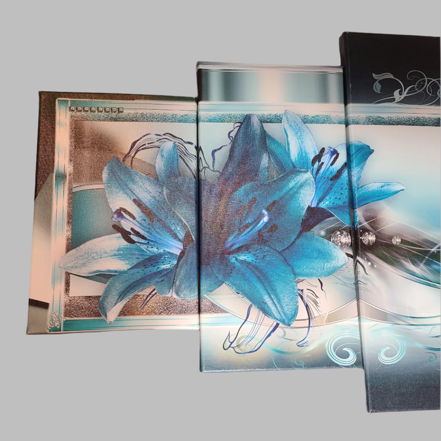 5PC Banmu Turquoise Lily Flower Canvas Wall Art - LIKE NEW