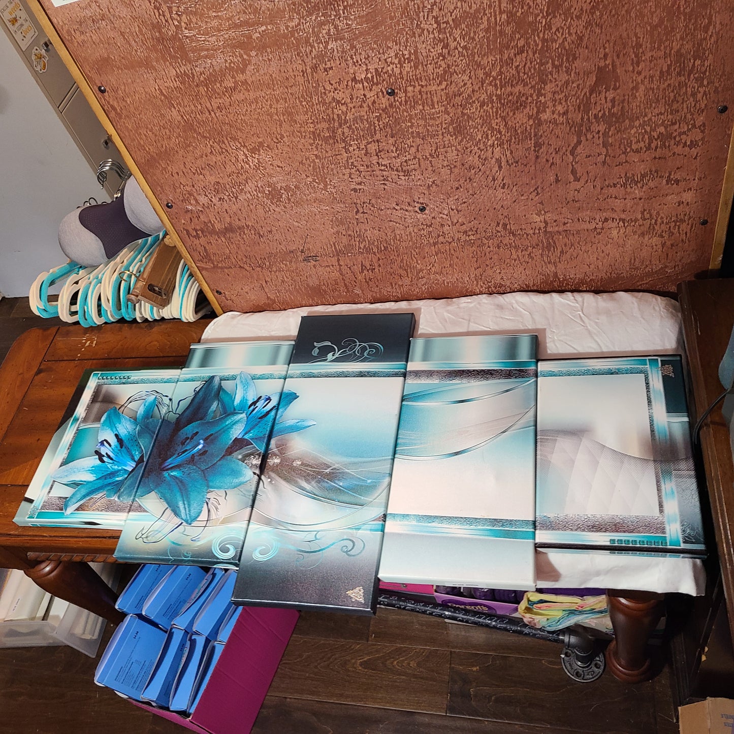 5PC Banmu Turquoise Lily Flower Canvas Wall Art - LIKE NEW