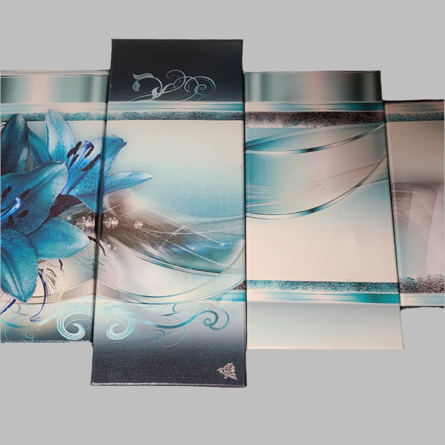 5PC Banmu Turquoise Lily Flower Canvas Wall Art - LIKE NEW