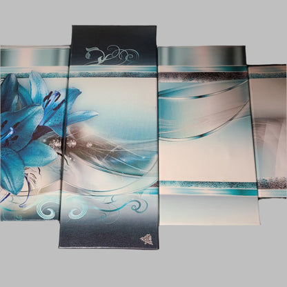 5PC Banmu Turquoise Lily Flower Canvas Wall Art - LIKE NEW