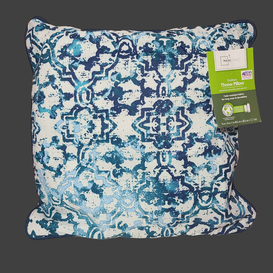Mainstays Outdoor Blue & White Design Throw Pillow - NEW