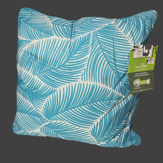 Mainstays Outdoor Blue Leaf Design Throw Pillow - LIKE NEW