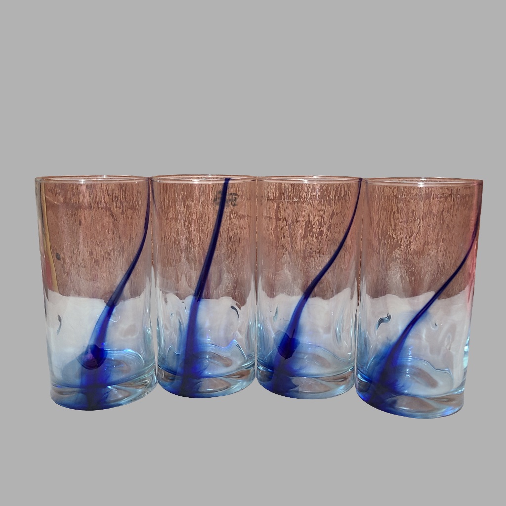 Set of 4 Libbey Blue Ribbon Impressions 16 oz Glasses - USED