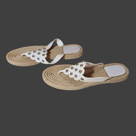 Women's Size 12 White & Tan PVC Flip Flop - USED