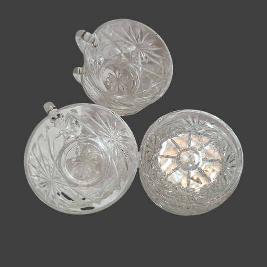 VTG 10PC Atomic Starburst Cut Glass Punch Bowl Set - USED